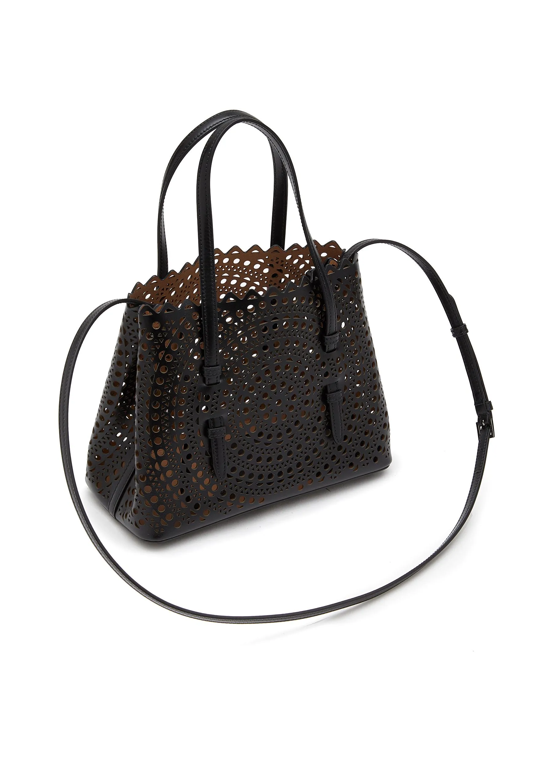 -----------ALAÏA ---- ------------BLACK ----Mina 25 Perforated Leather Tote Bag --