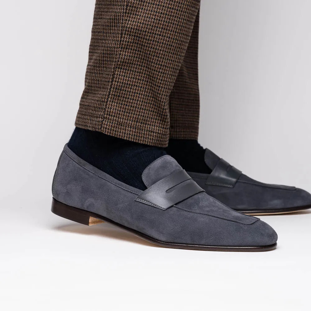 16-672-GRY Tippa Suede & Calfskin Penny Loafers Grey