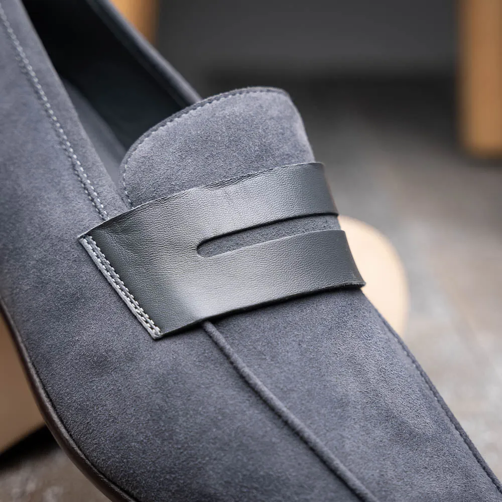 16-672-GRY Tippa Suede & Calfskin Penny Loafers Grey