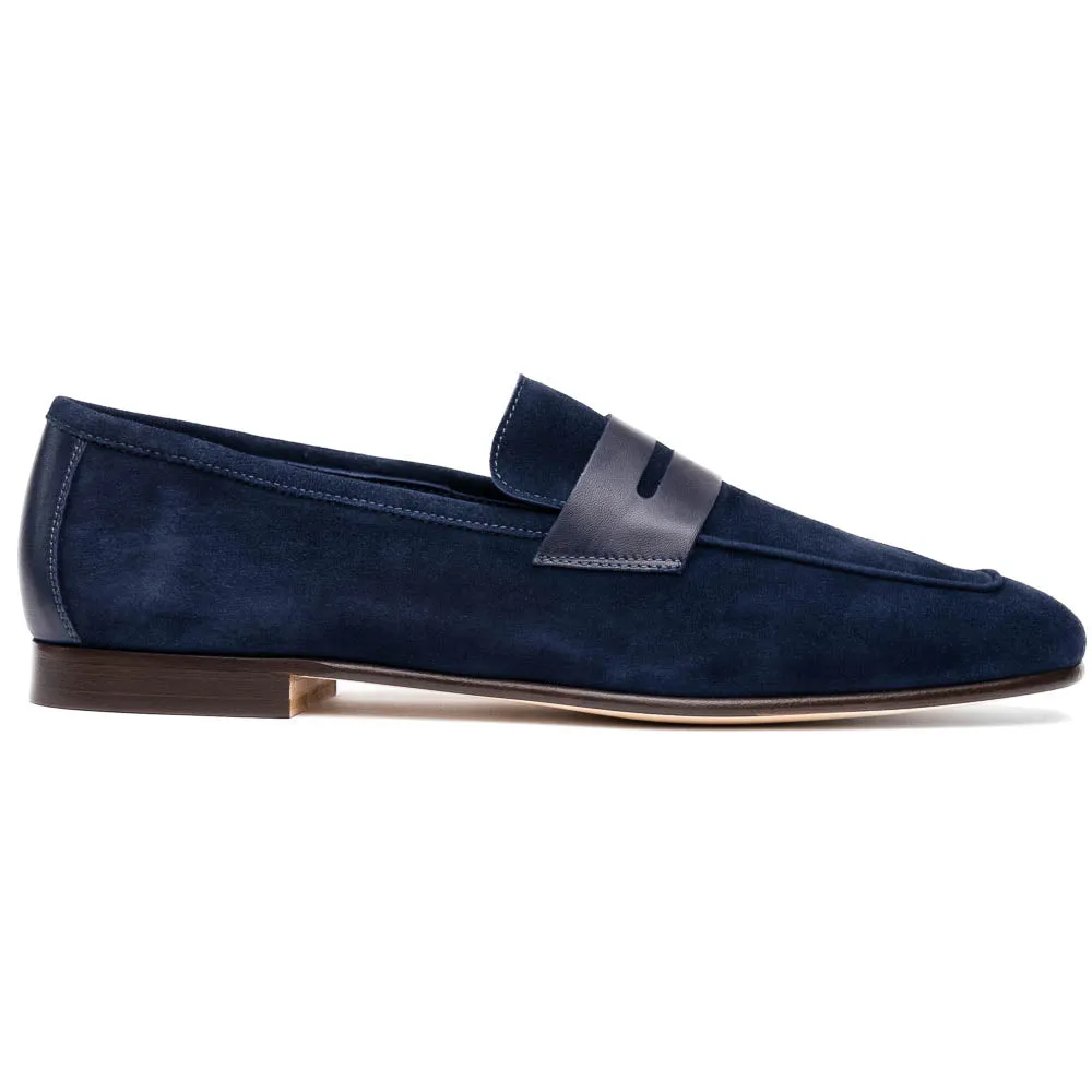 16-672-NVY Tippa Suede & Calfskin Penny Loafers Navy