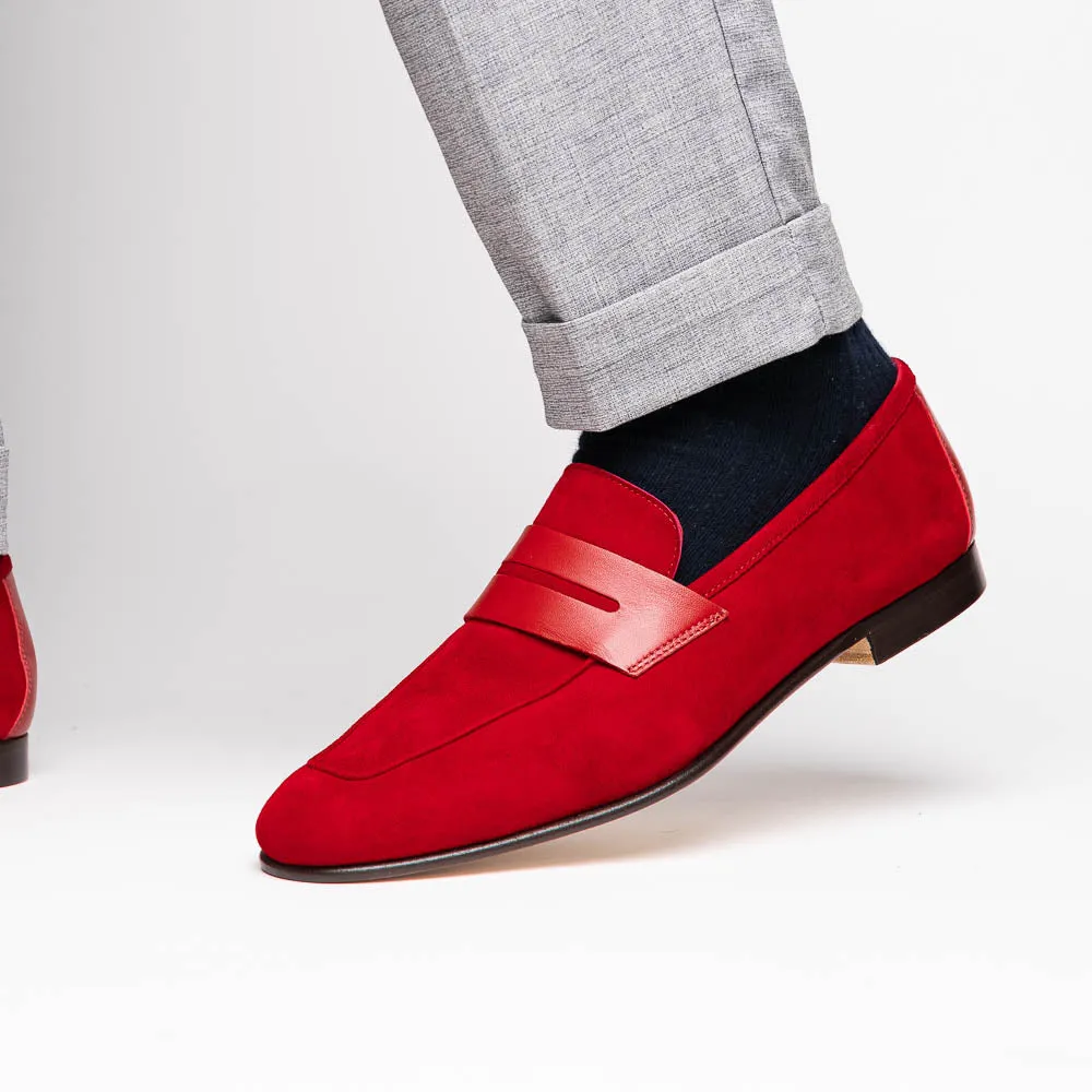 16-672-RED Tippa Suede & Calfskin Penny Loafers Red