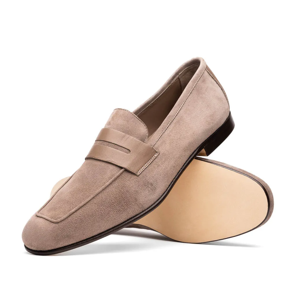 16-672-TPE Tippa Suede & Calfskin Penny Loafers Taupe