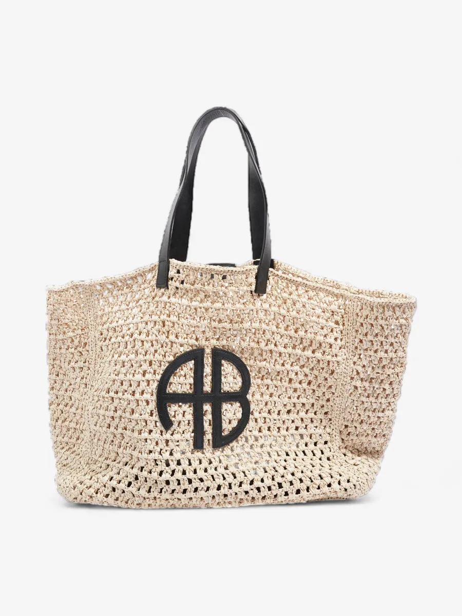 Anine Bing Rio Logo-Embossed Straw Tote Bag Beige / Black Raffia Large