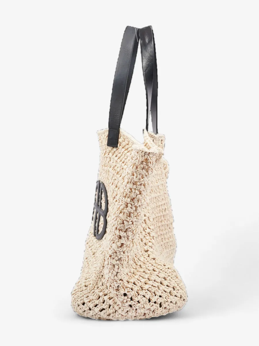 Anine Bing Rio Logo-Embossed Straw Tote Bag Beige / Black Raffia Large