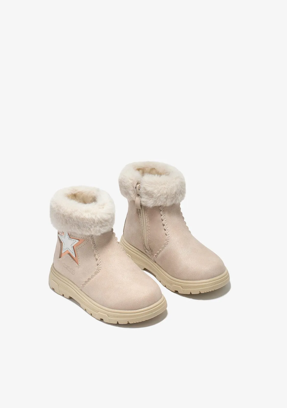 Baby's Beige Star Fur Ankle Boots