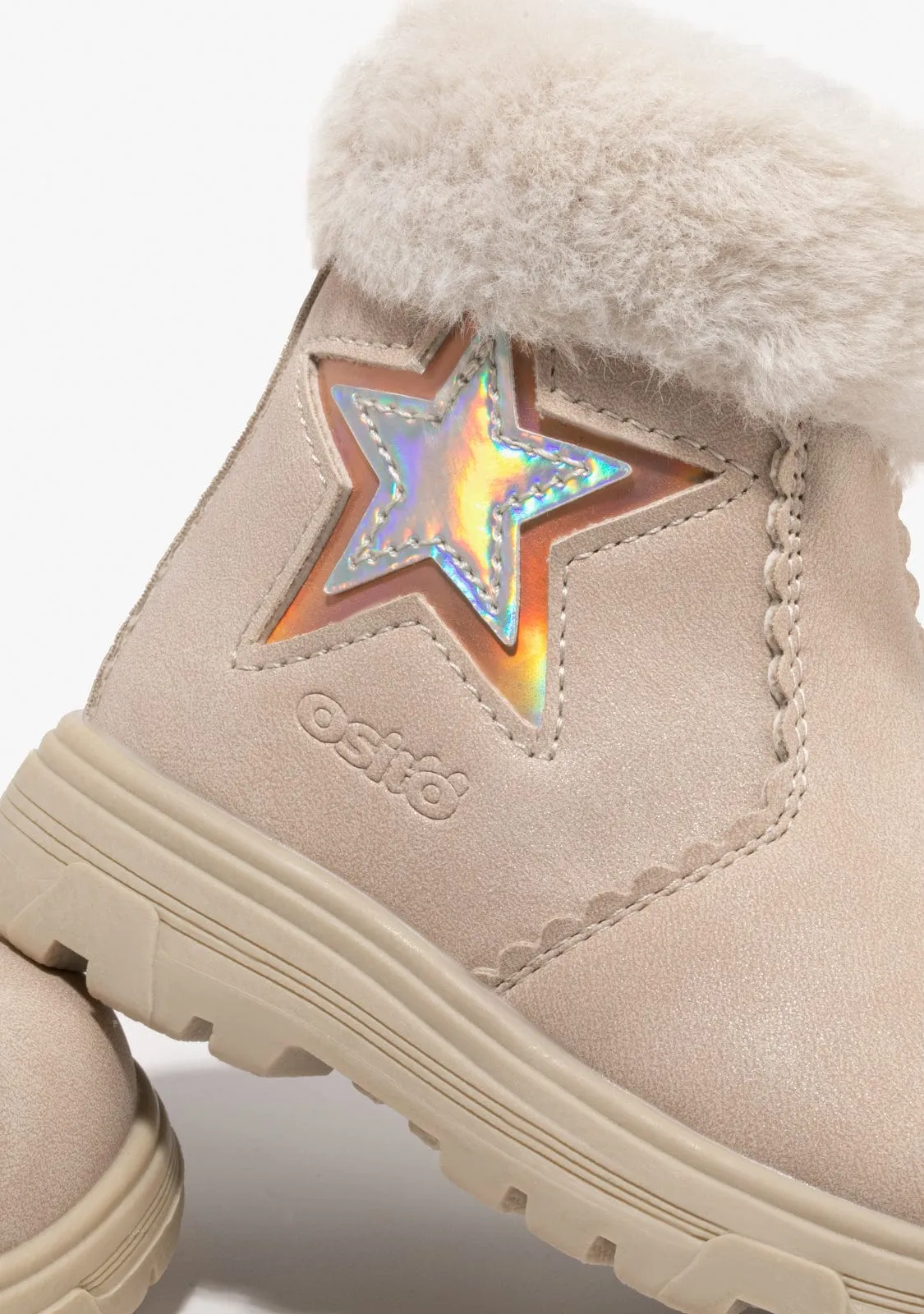 Baby's Beige Star Fur Ankle Boots