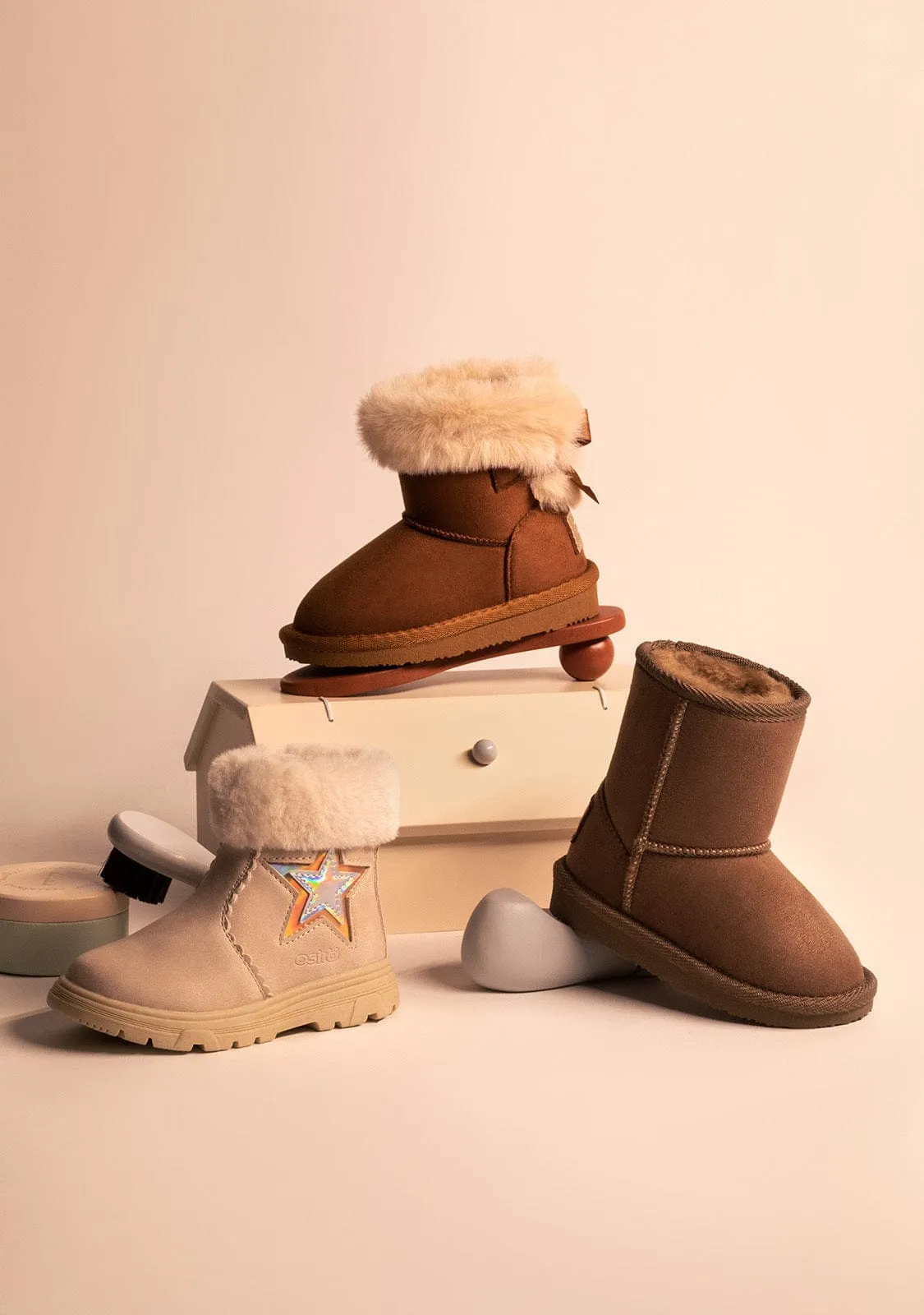 Baby's Beige Star Fur Ankle Boots