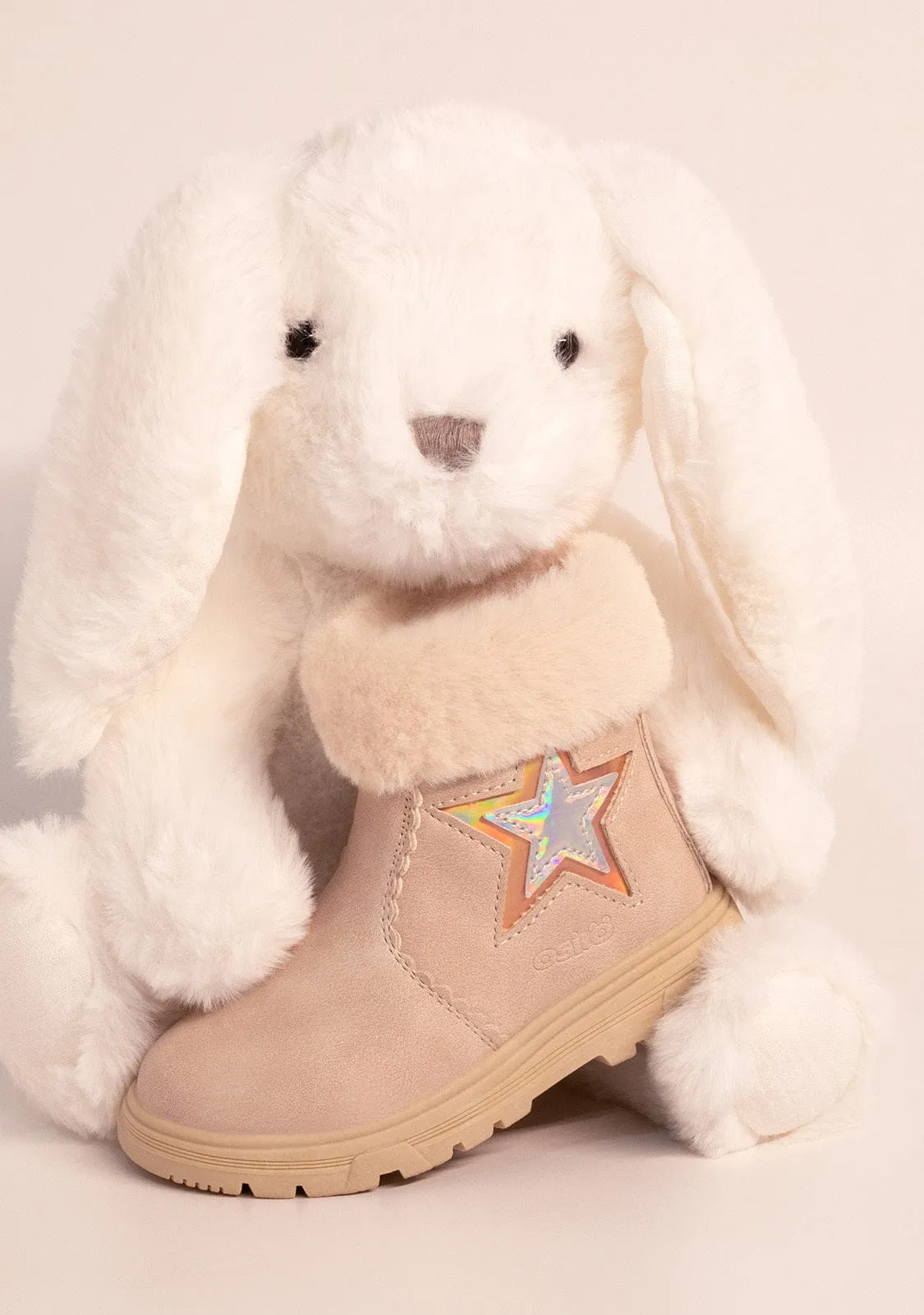 Baby's Beige Star Fur Ankle Boots