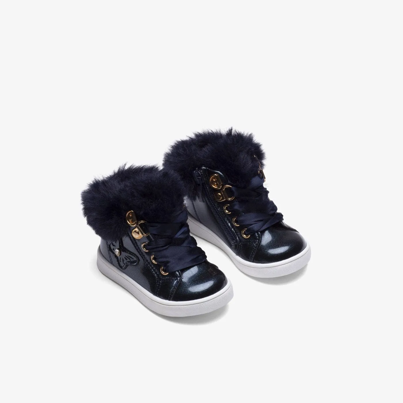 Baby's Navy Butterfly Patent Leather Boots