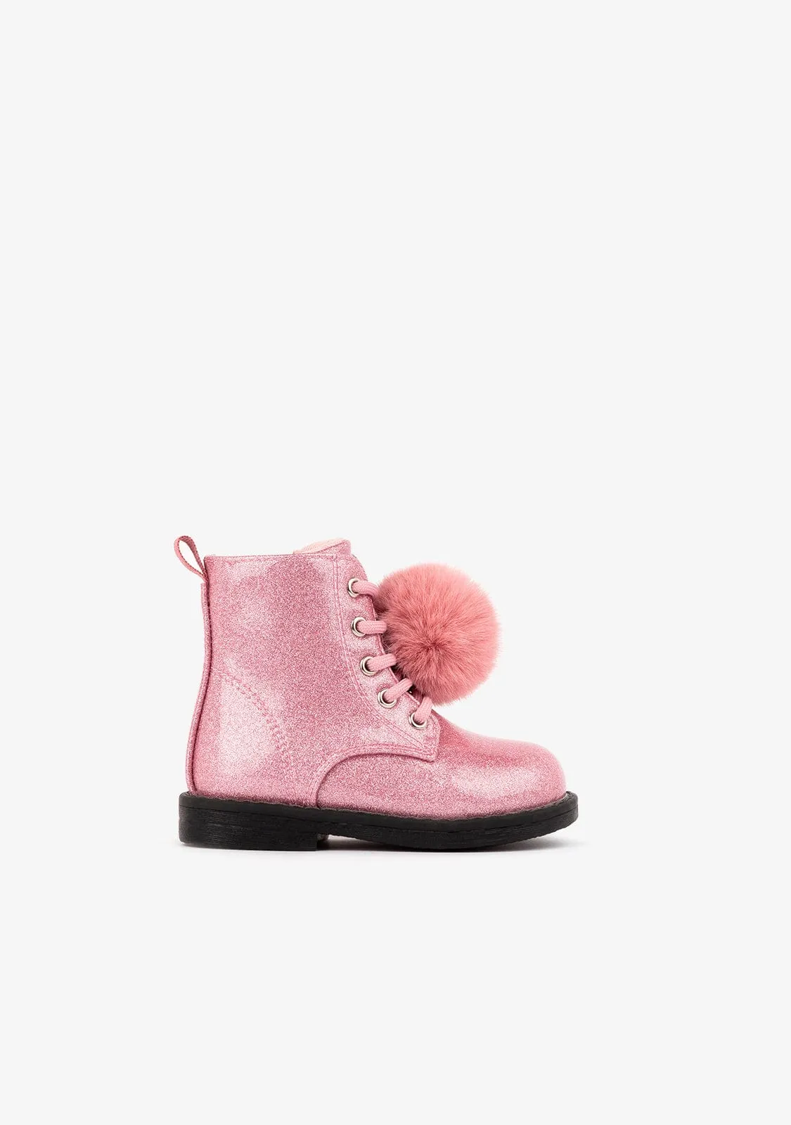 Baby's Pink Glitter Patent Ankle Boots With Detail