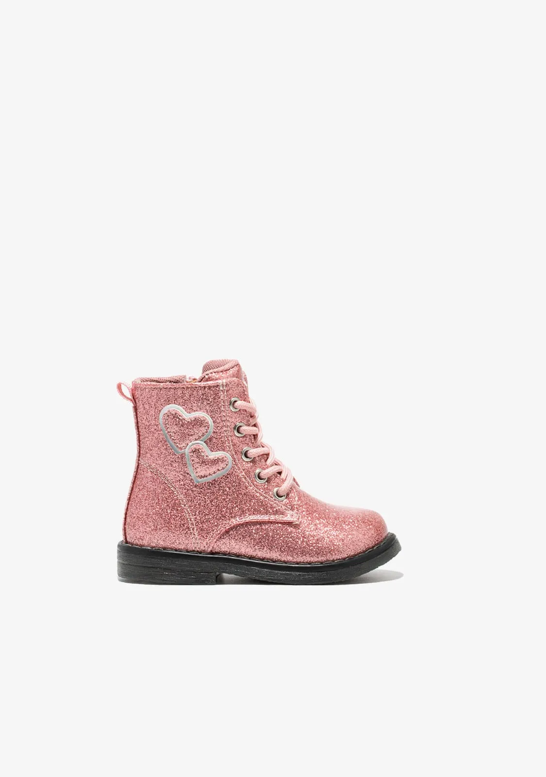 Baby's Pink Hearts Cord Ankle Boots