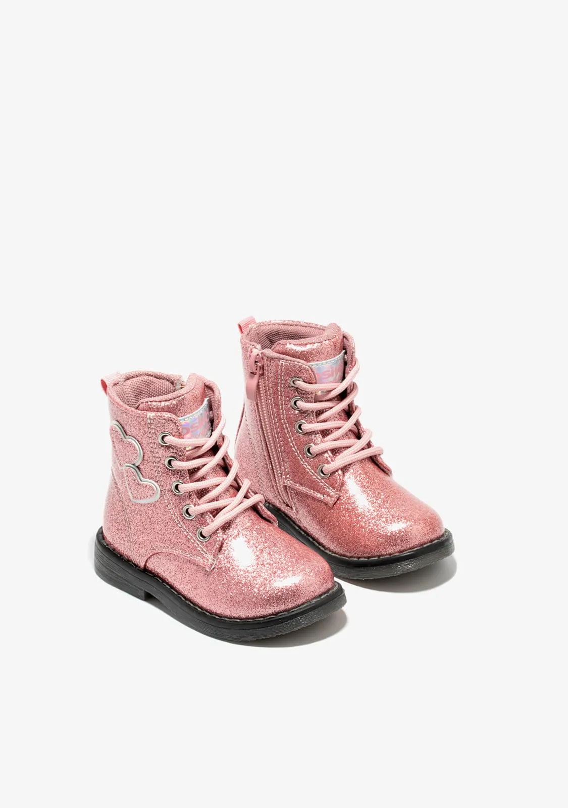 Baby's Pink Hearts Cord Ankle Boots