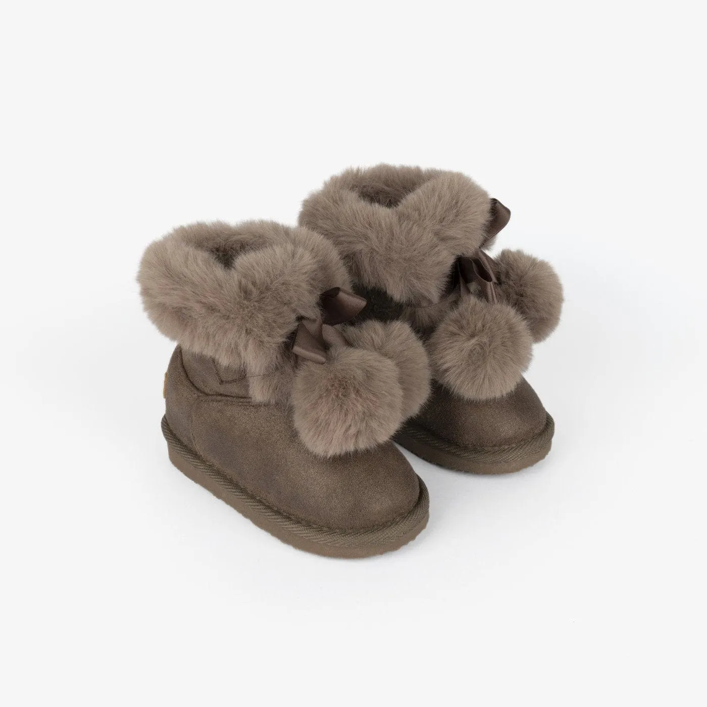 Baby's Taupe Pompom Australian Boots