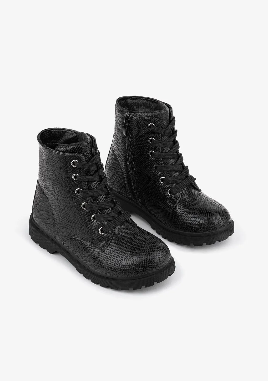 Black Snake Metallized Combat Boots