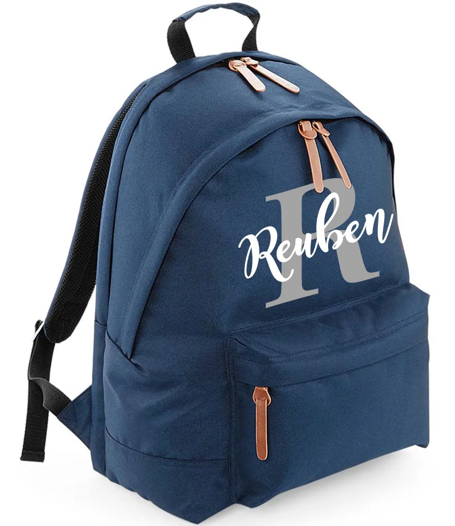 Campus Laptop Backpack Personalised With Name and Initial Black or Navy