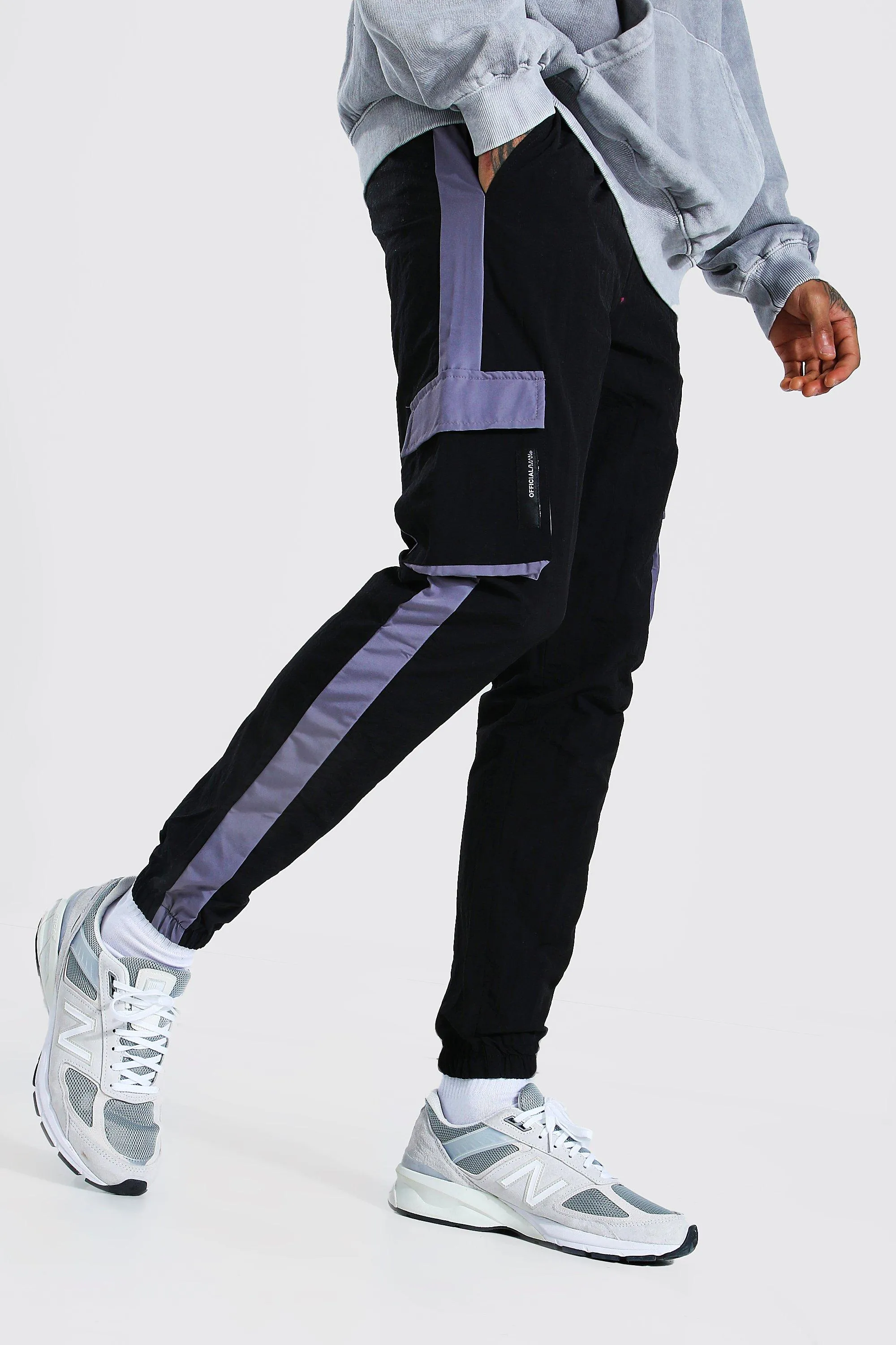 Crinkle Shell Colour Block Side Panel Cargo Pants