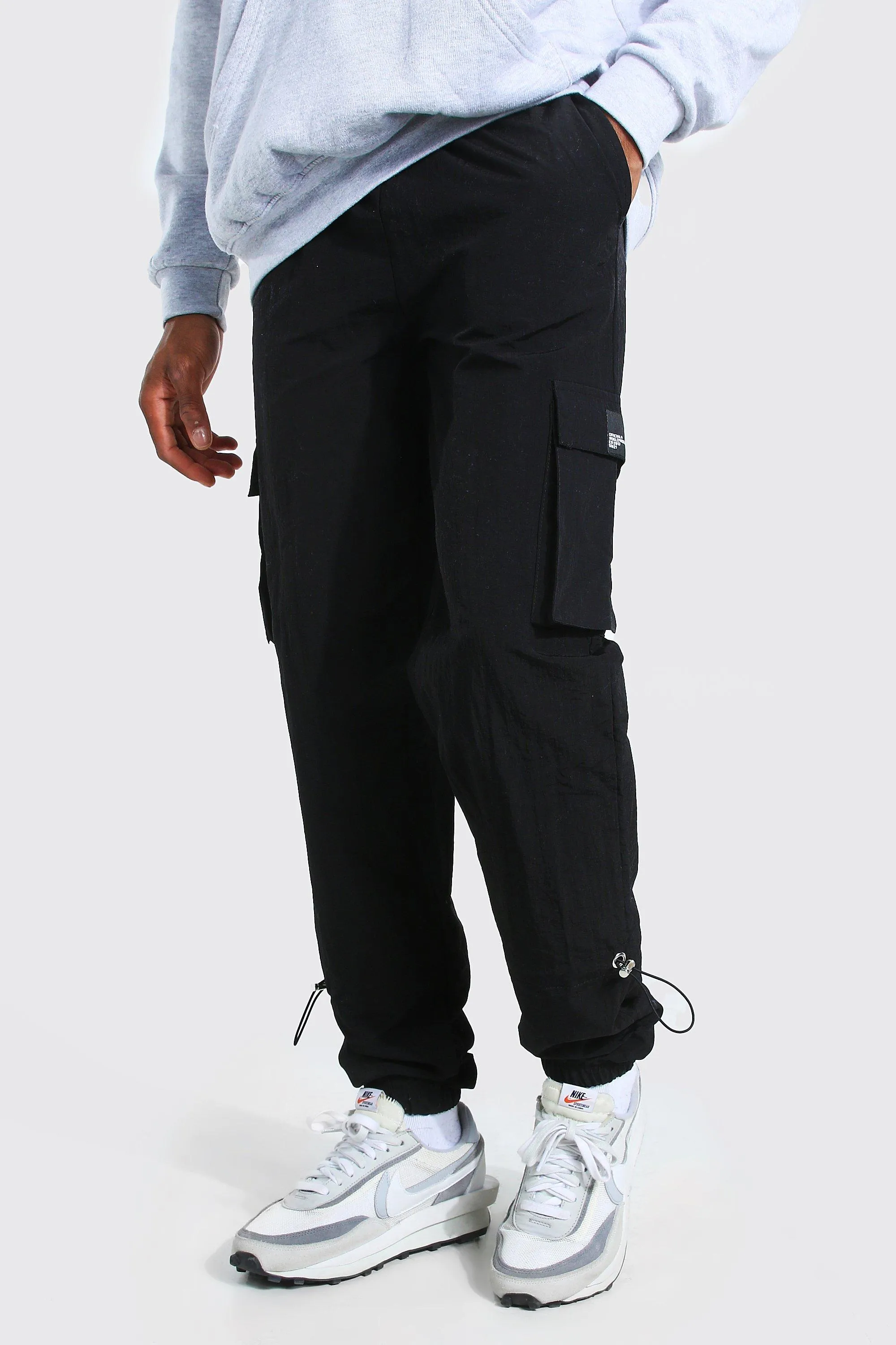 Crinkle Shell Elastic Hem Man Tab Cargo Pants