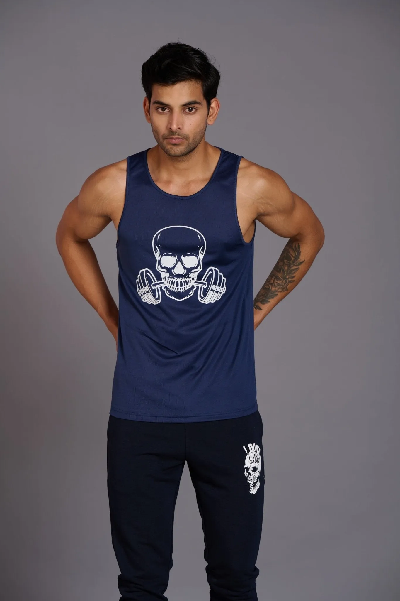 Devil Fit Printed Navy Blue Vest (Activewear) for Men