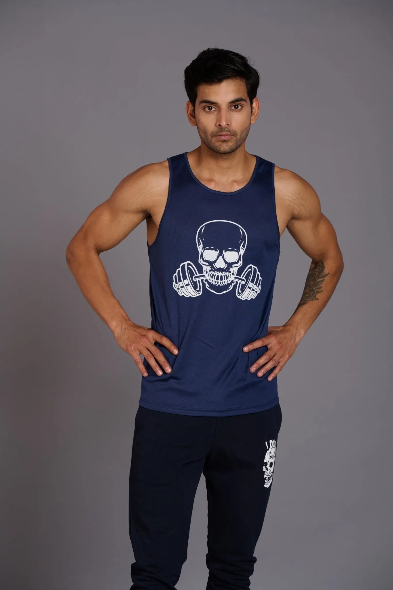 Devil Fit Printed Navy Blue Vest (Activewear) for Men