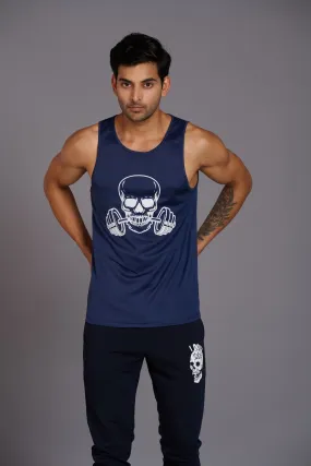 Devil Fit Printed Navy Blue Vest (Activewear) for Men