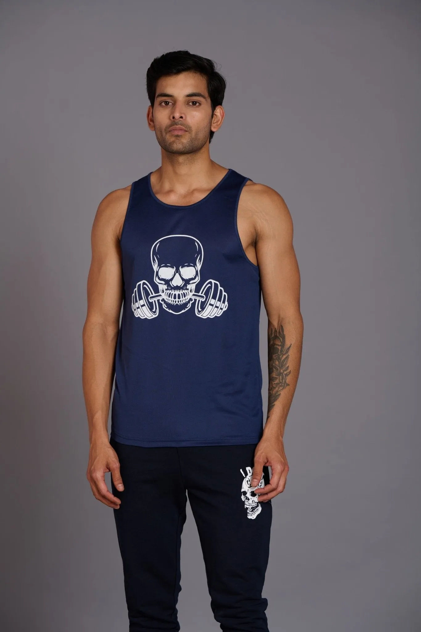 Devil Fit Printed Navy Blue Vest (Activewear) for Men