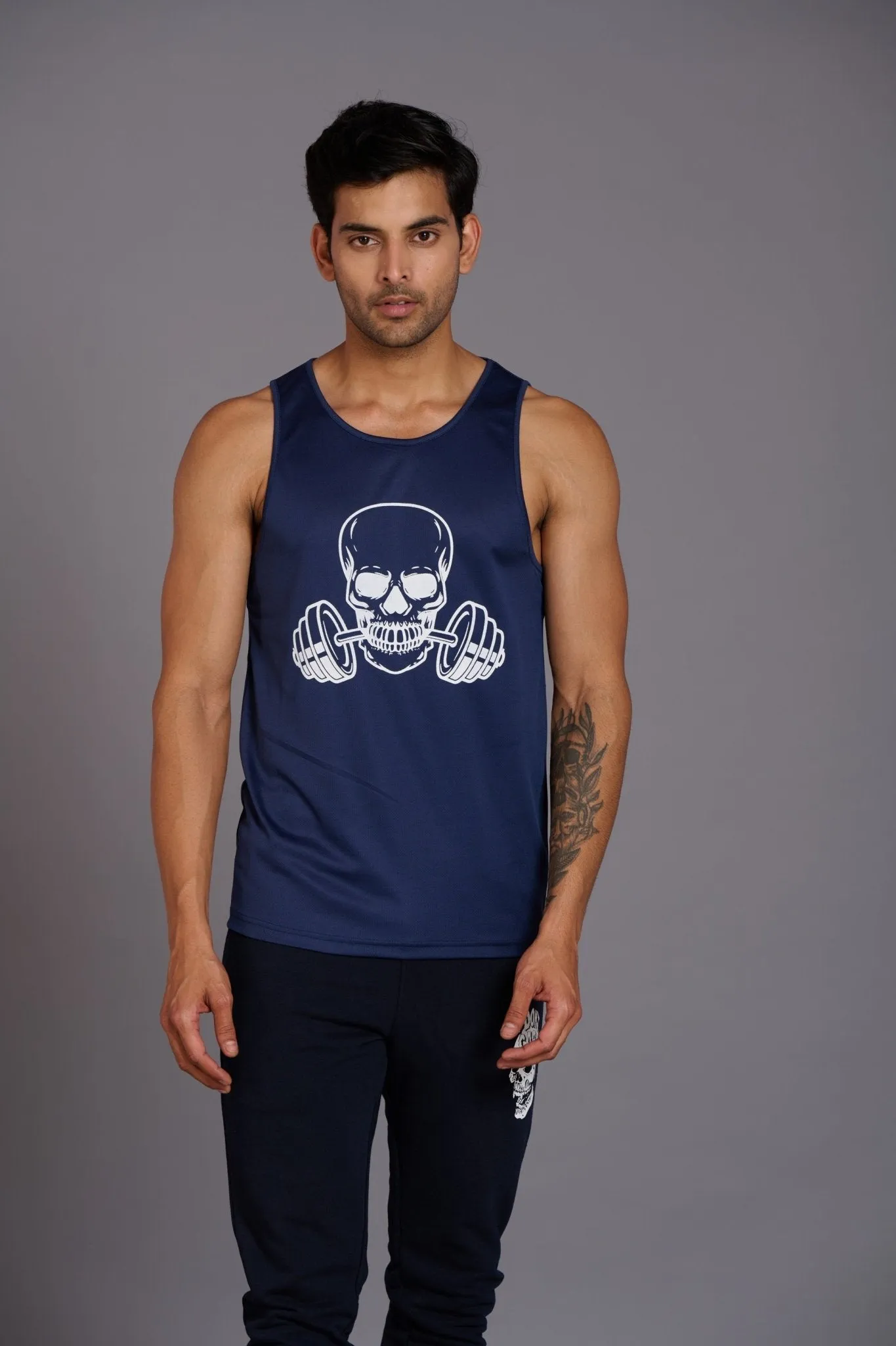 Devil Fit Printed Navy Blue Vest (Activewear) for Men