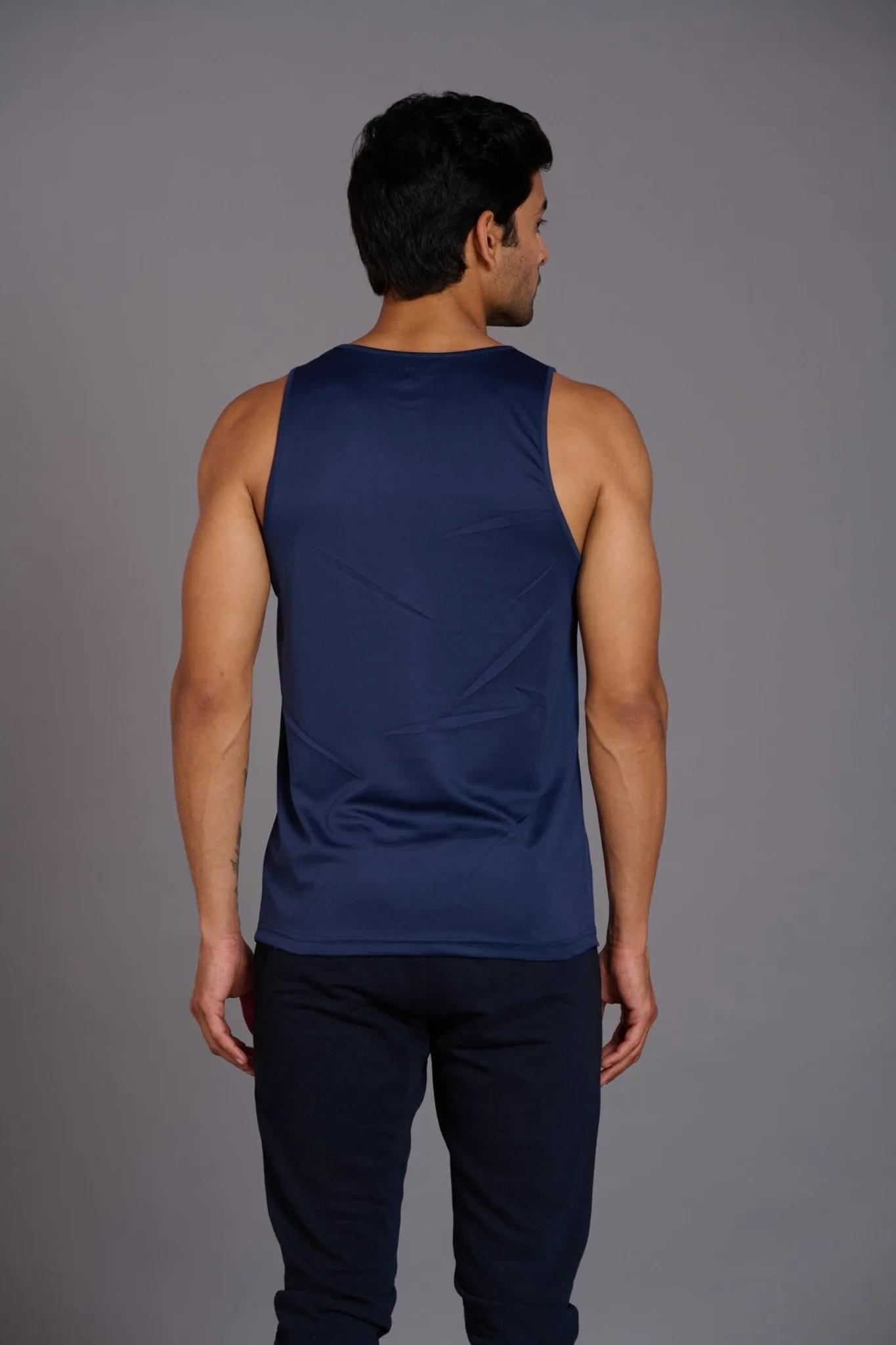 Devil Fit Printed Navy Blue Vest (Activewear) for Men