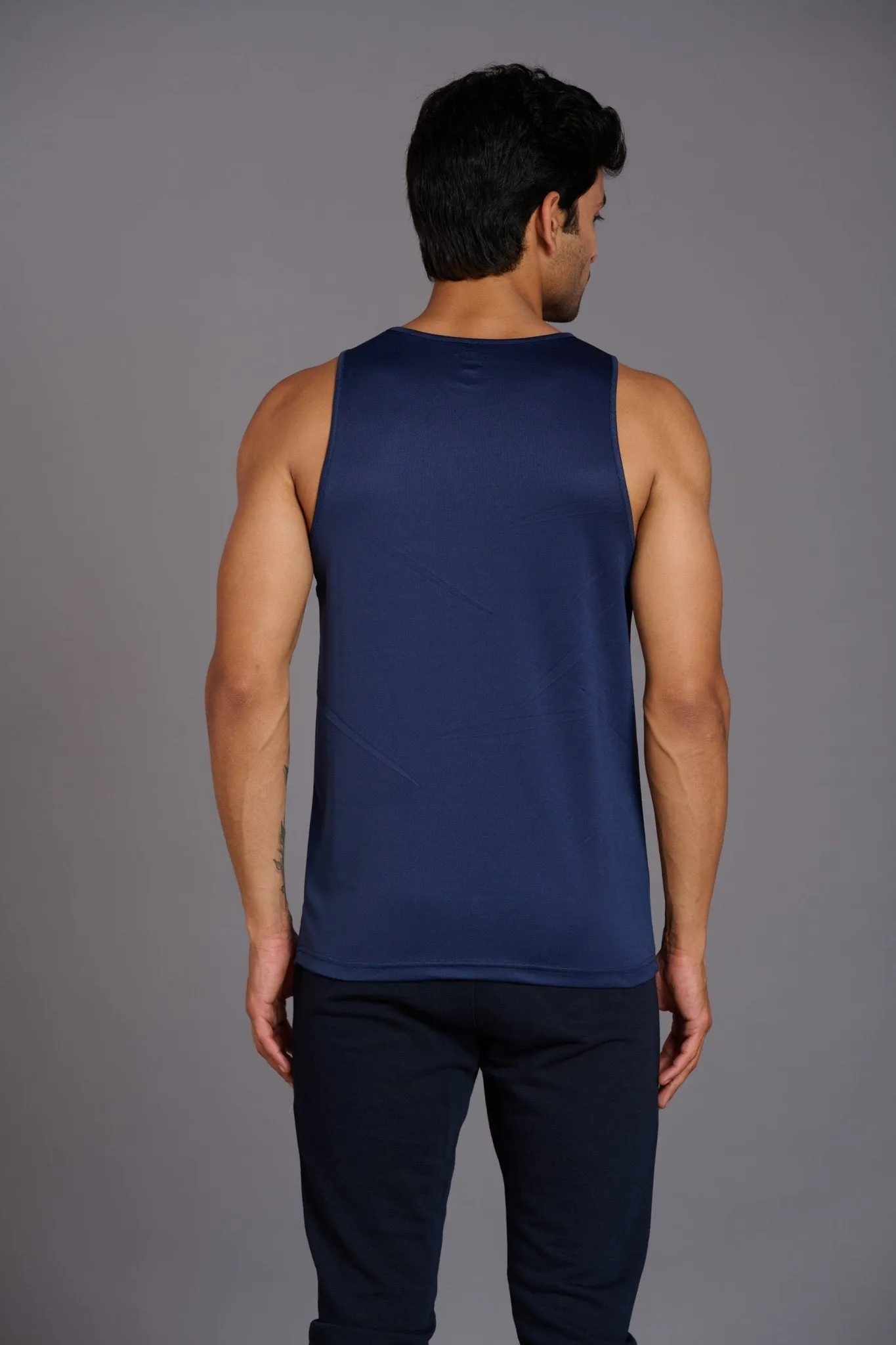 Devil Fit Printed Navy Blue Vest (Activewear) for Men