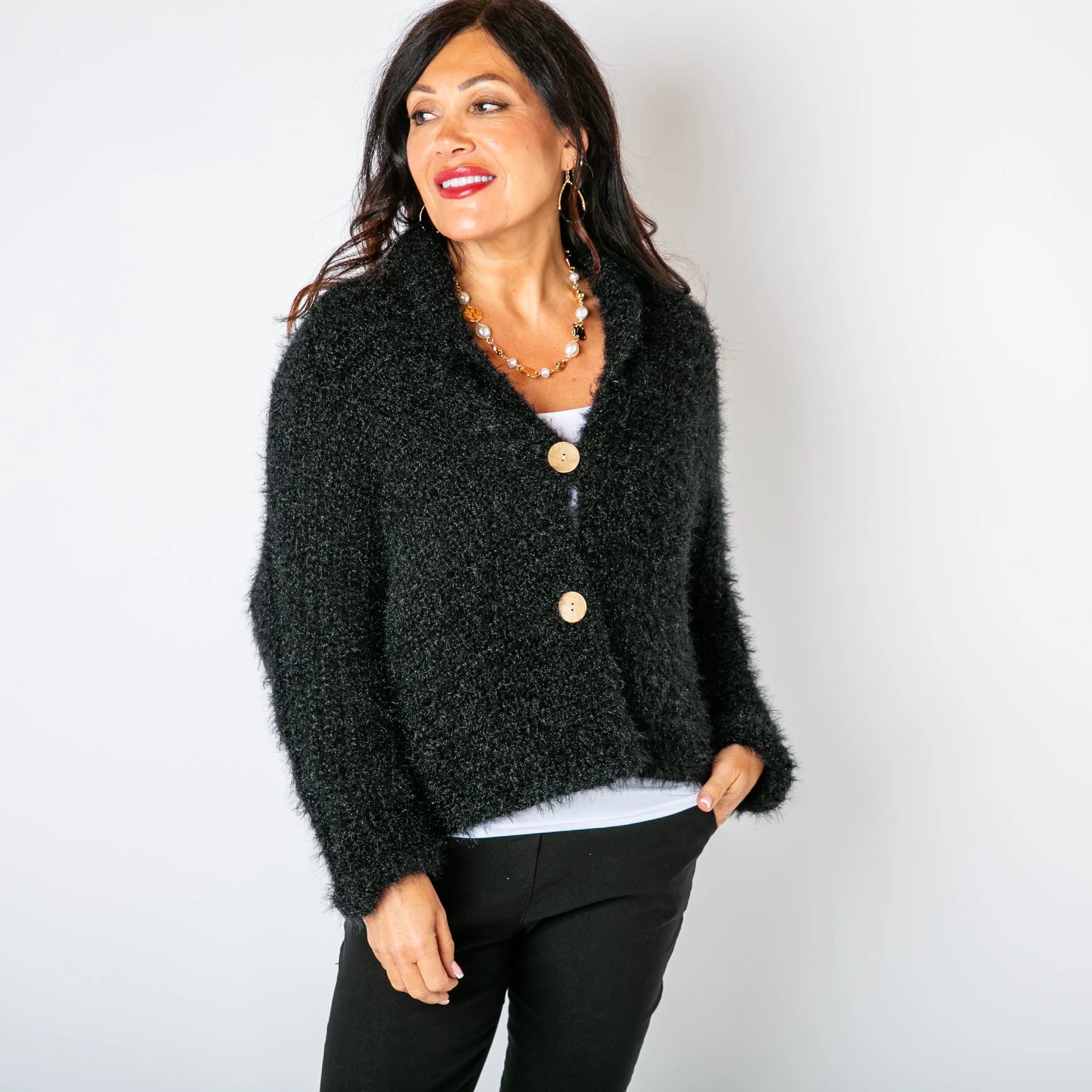 Fuzzy Collar Cardigan