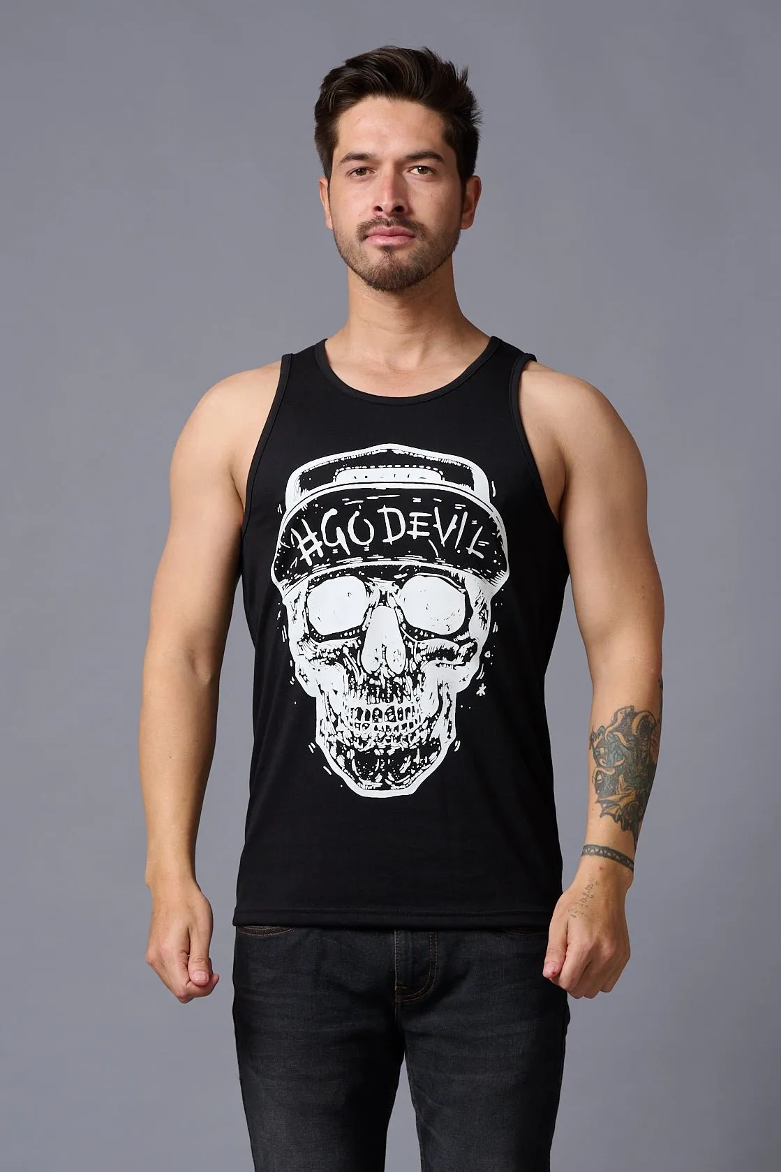 #Go Devil with Skull Printed Vest for Men