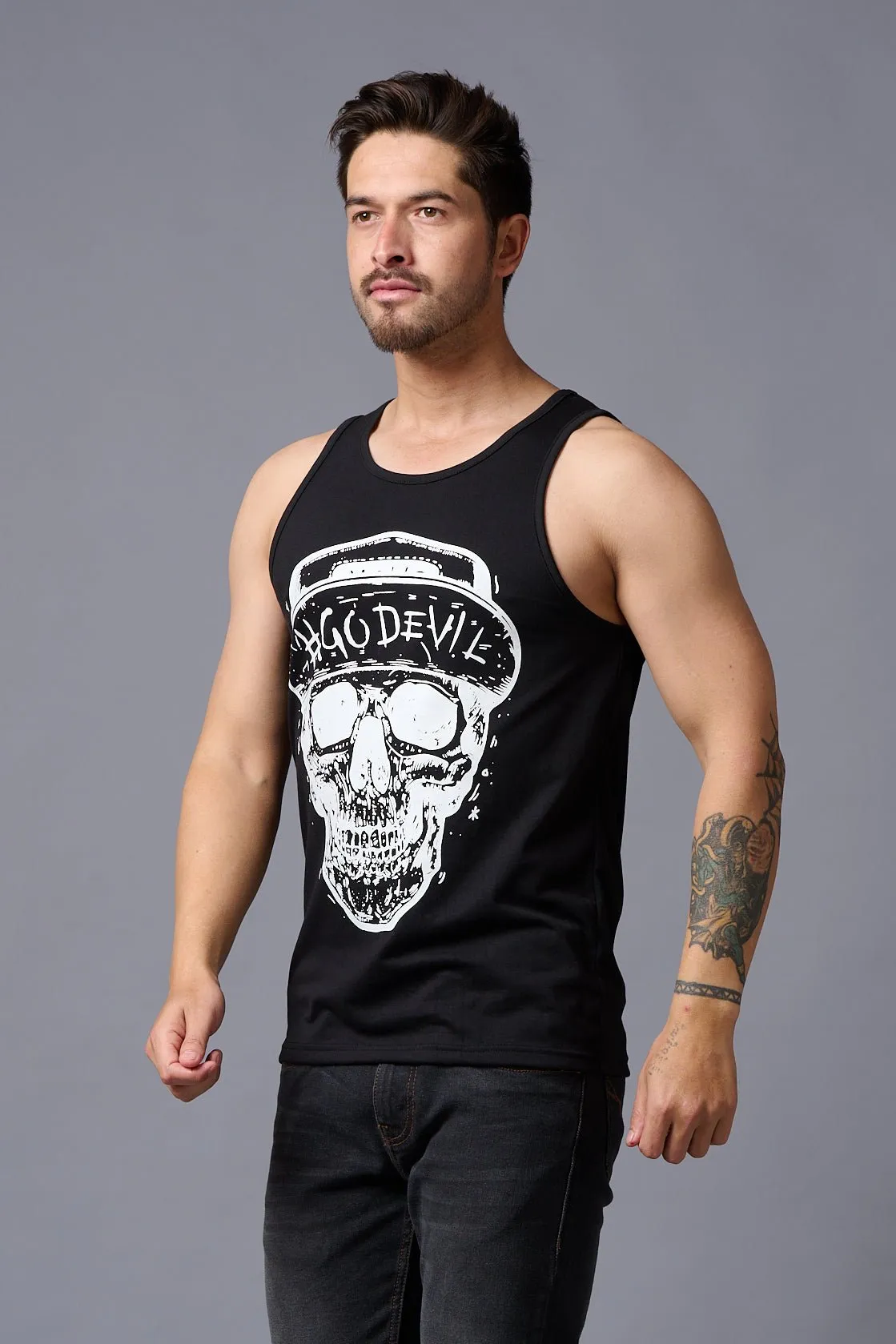 #Go Devil with Skull Printed Vest for Men