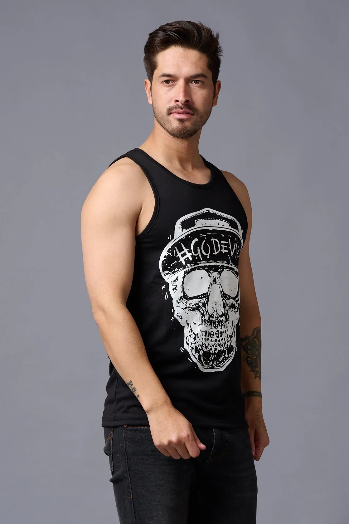 #Go Devil with Skull Printed Vest for Men