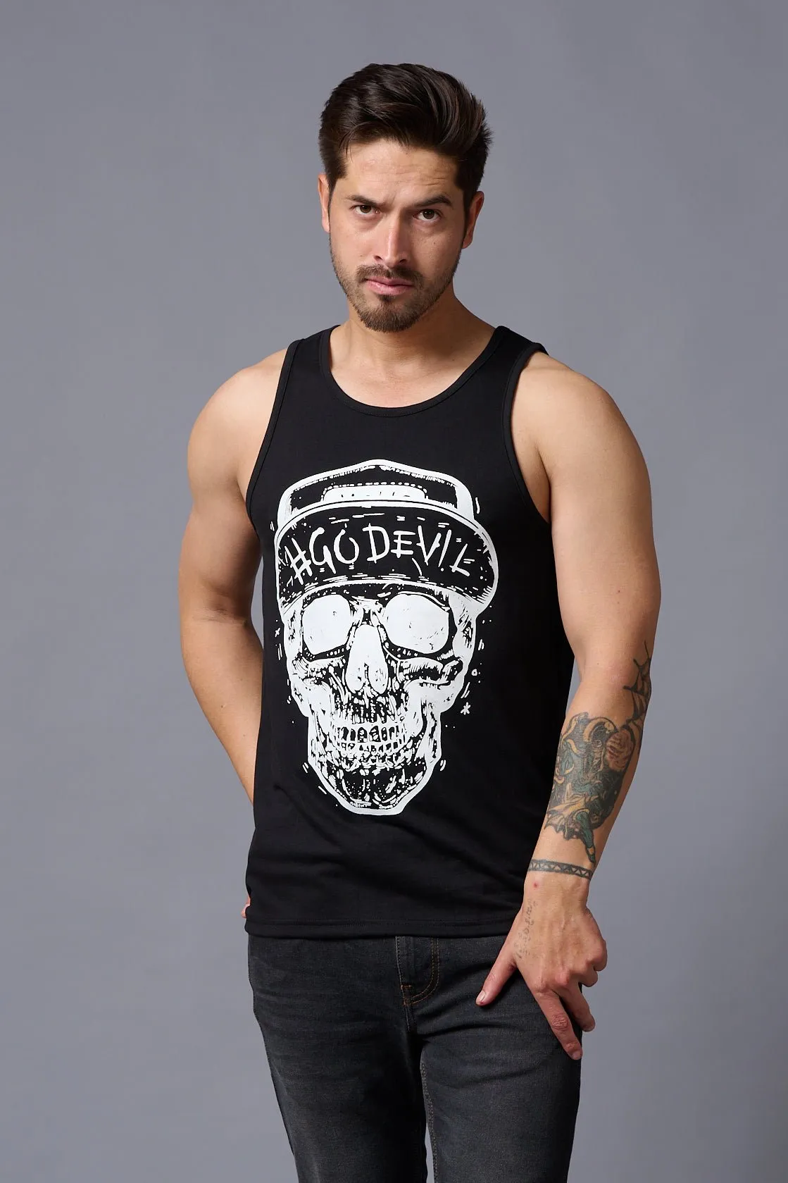 #Go Devil with Skull Printed Vest for Men