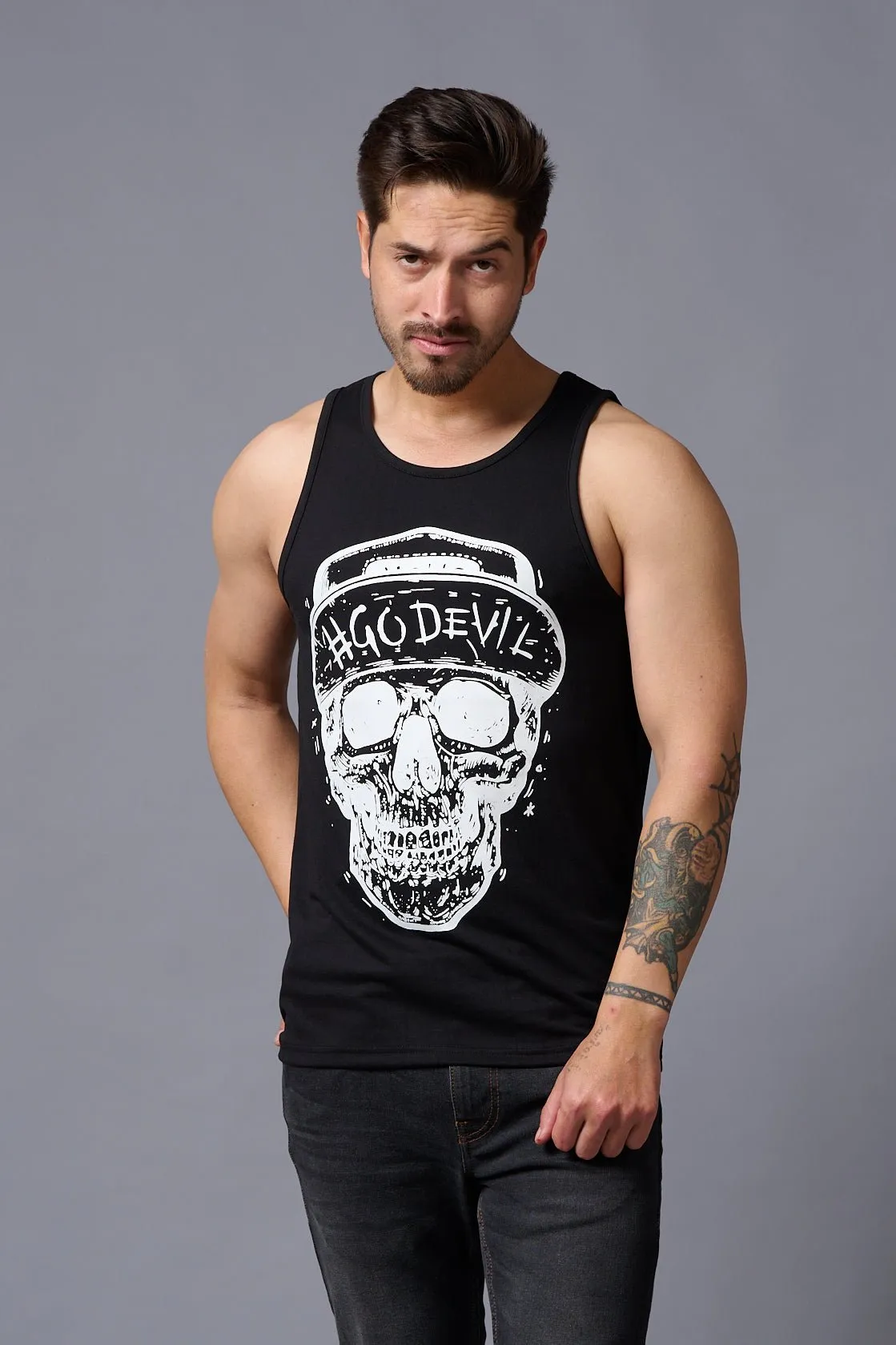 #Go Devil with Skull Printed Vest for Men