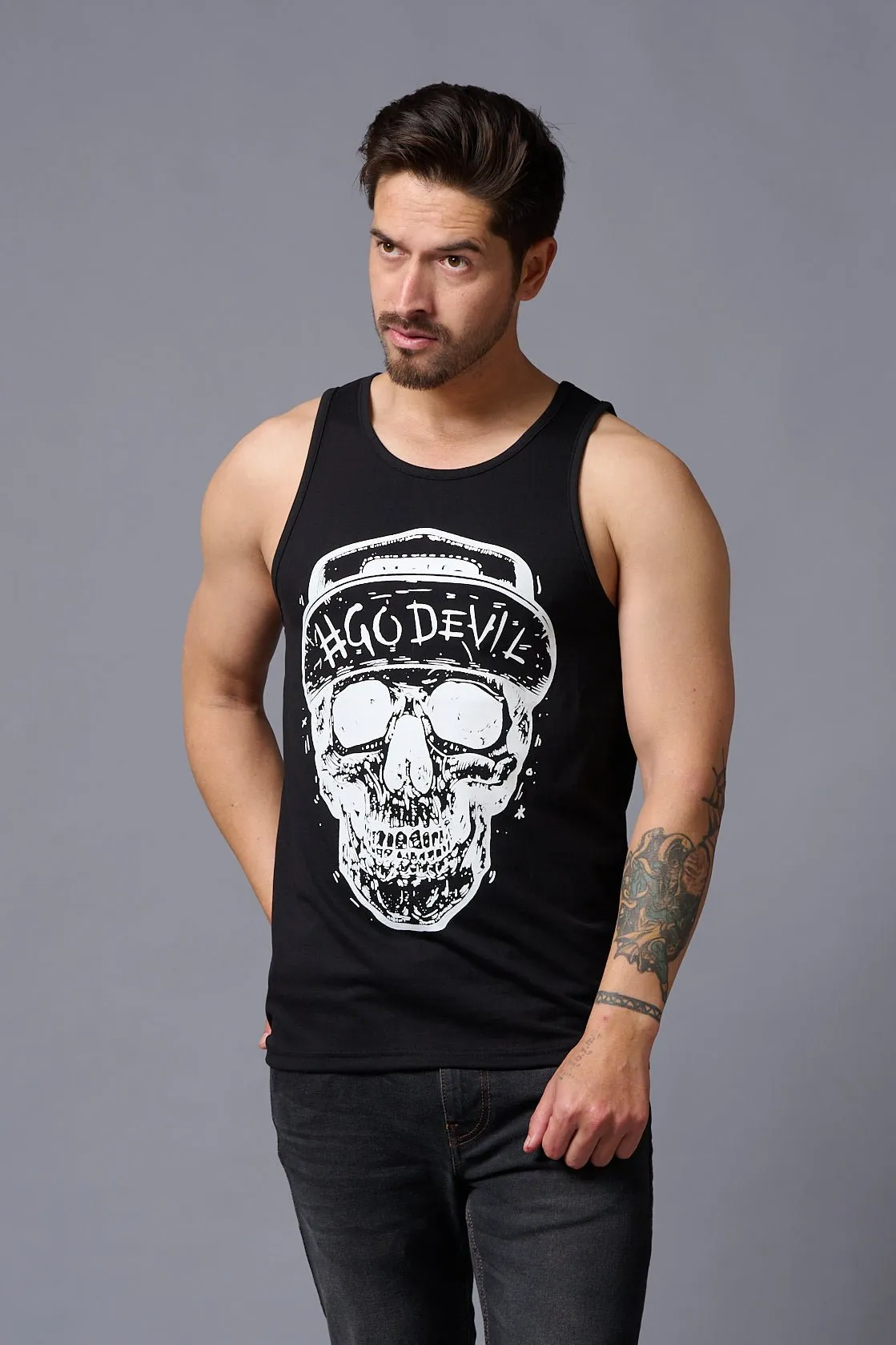 #Go Devil with Skull Printed Vest for Men