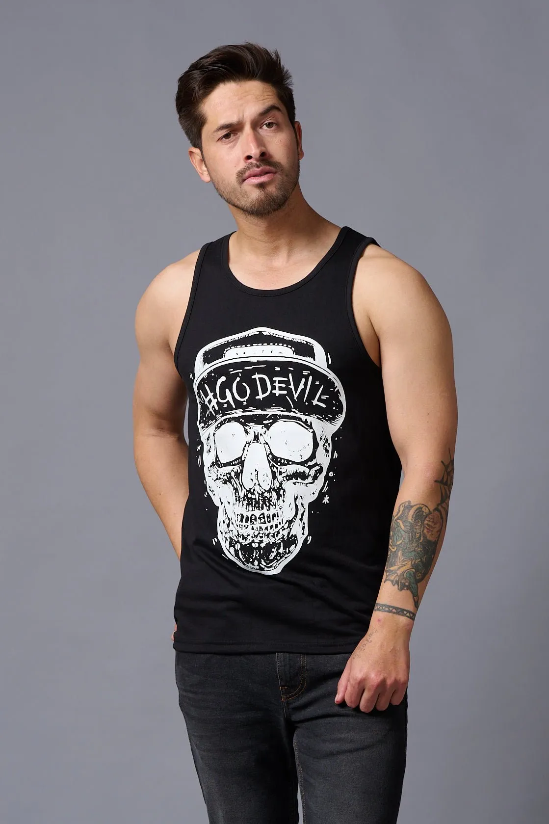 #Go Devil with Skull Printed Vest for Men