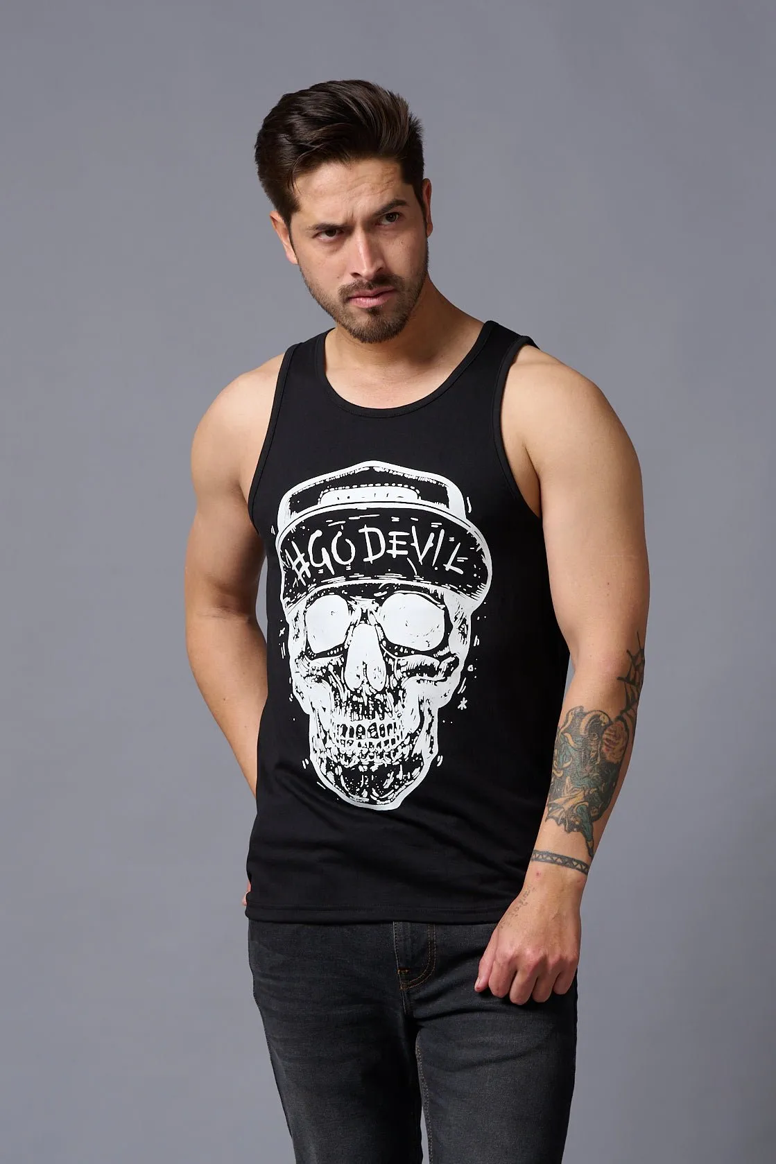 #Go Devil with Skull Printed Vest for Men