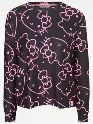 Hello Kitty Black Soft Snit Long Sleeve Pyjamas | Lingerie | George at ASDA