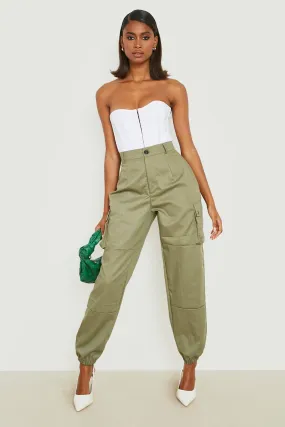 High Waisted Casual Woven Cargo Pants