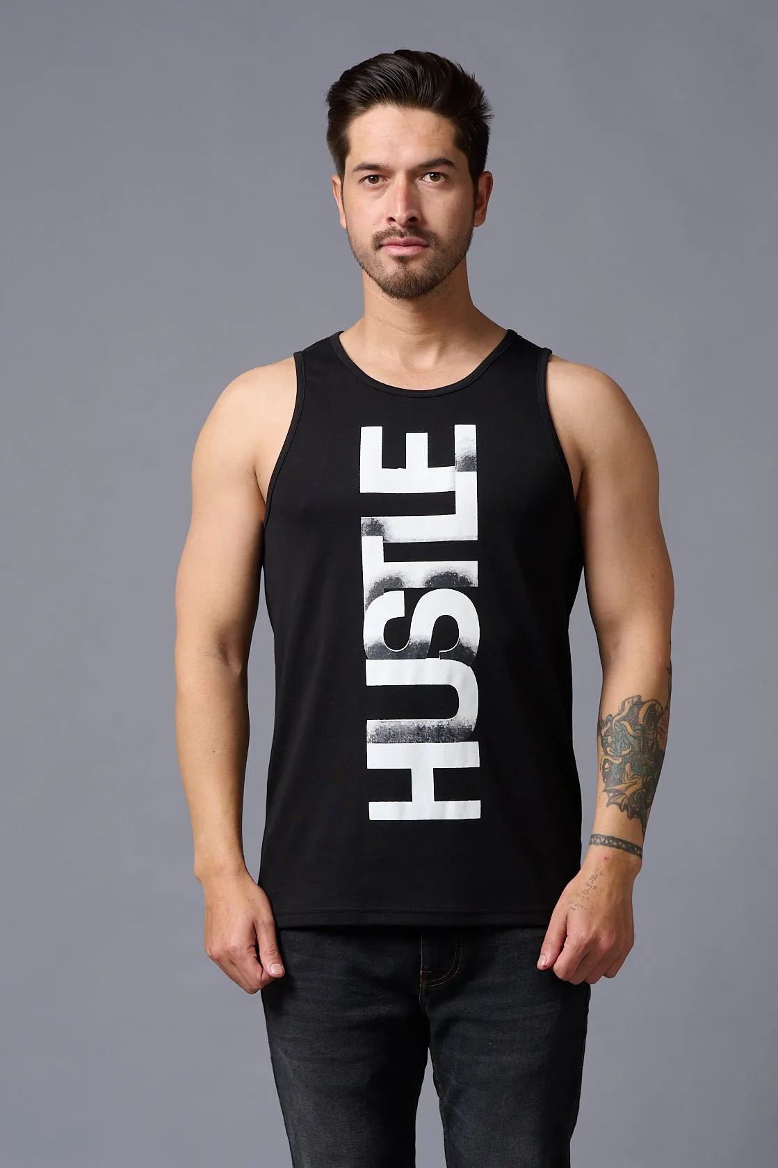 Husstle Printed Black Vest for Men