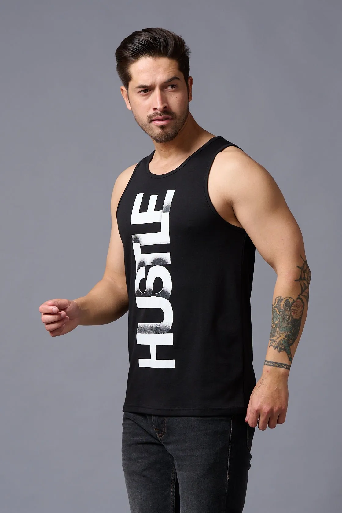 Husstle Printed Black Vest for Men