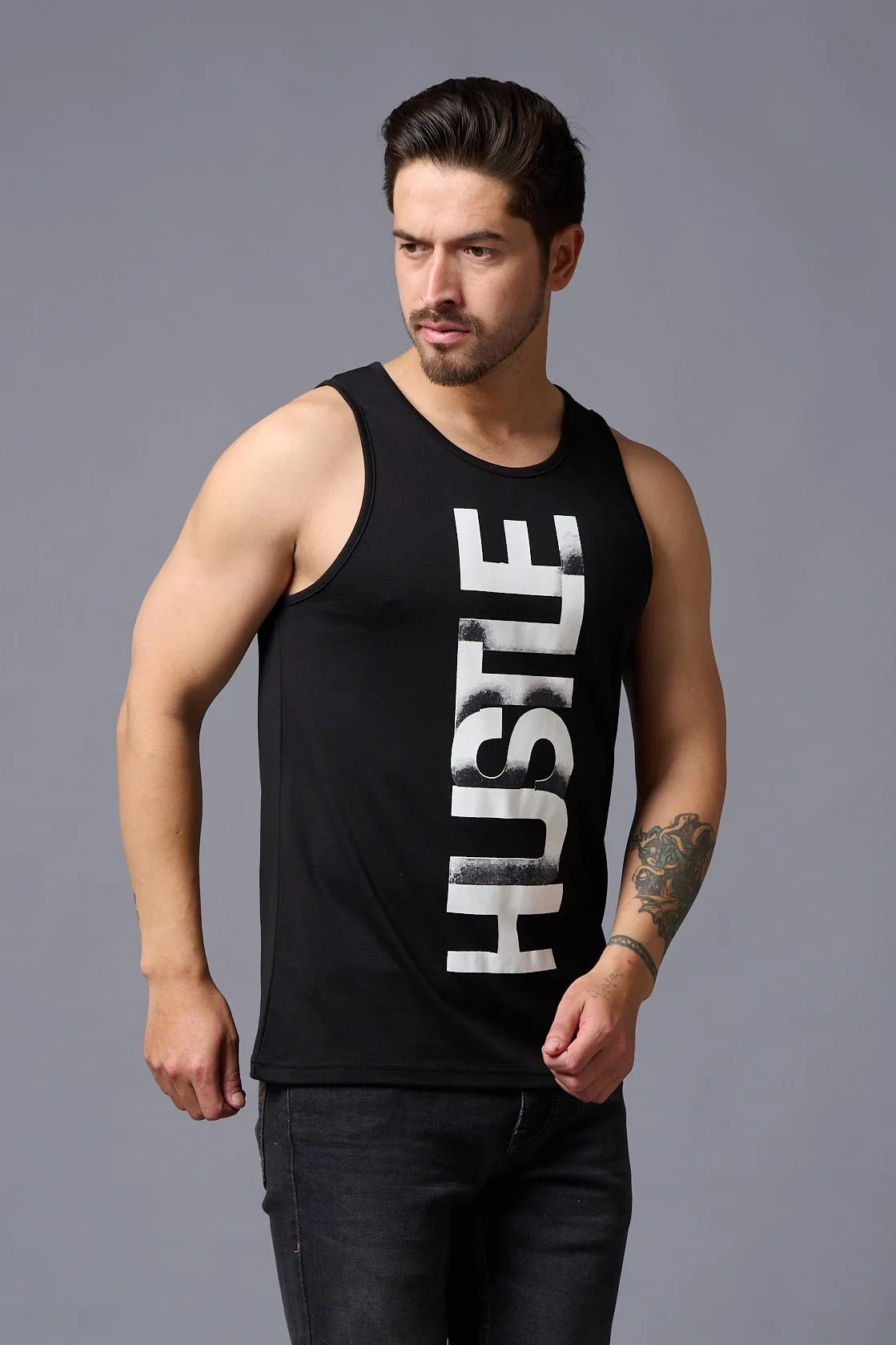 Husstle Printed Black Vest for Men