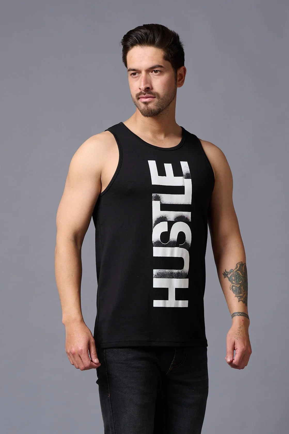 Husstle Printed Black Vest for Men