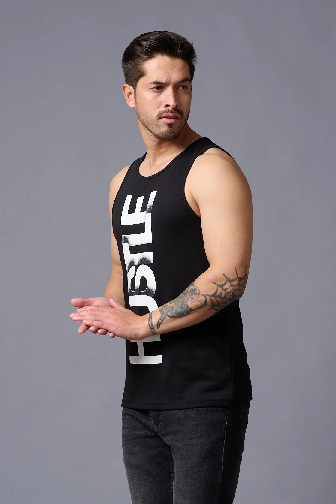 Husstle Printed Black Vest for Men