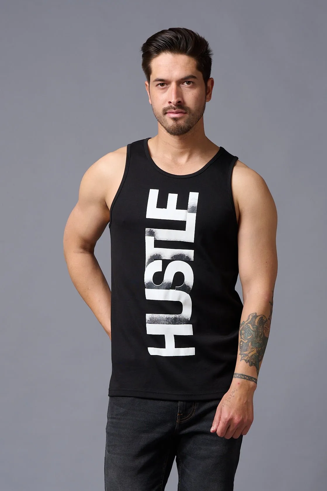 Husstle Printed Black Vest for Men