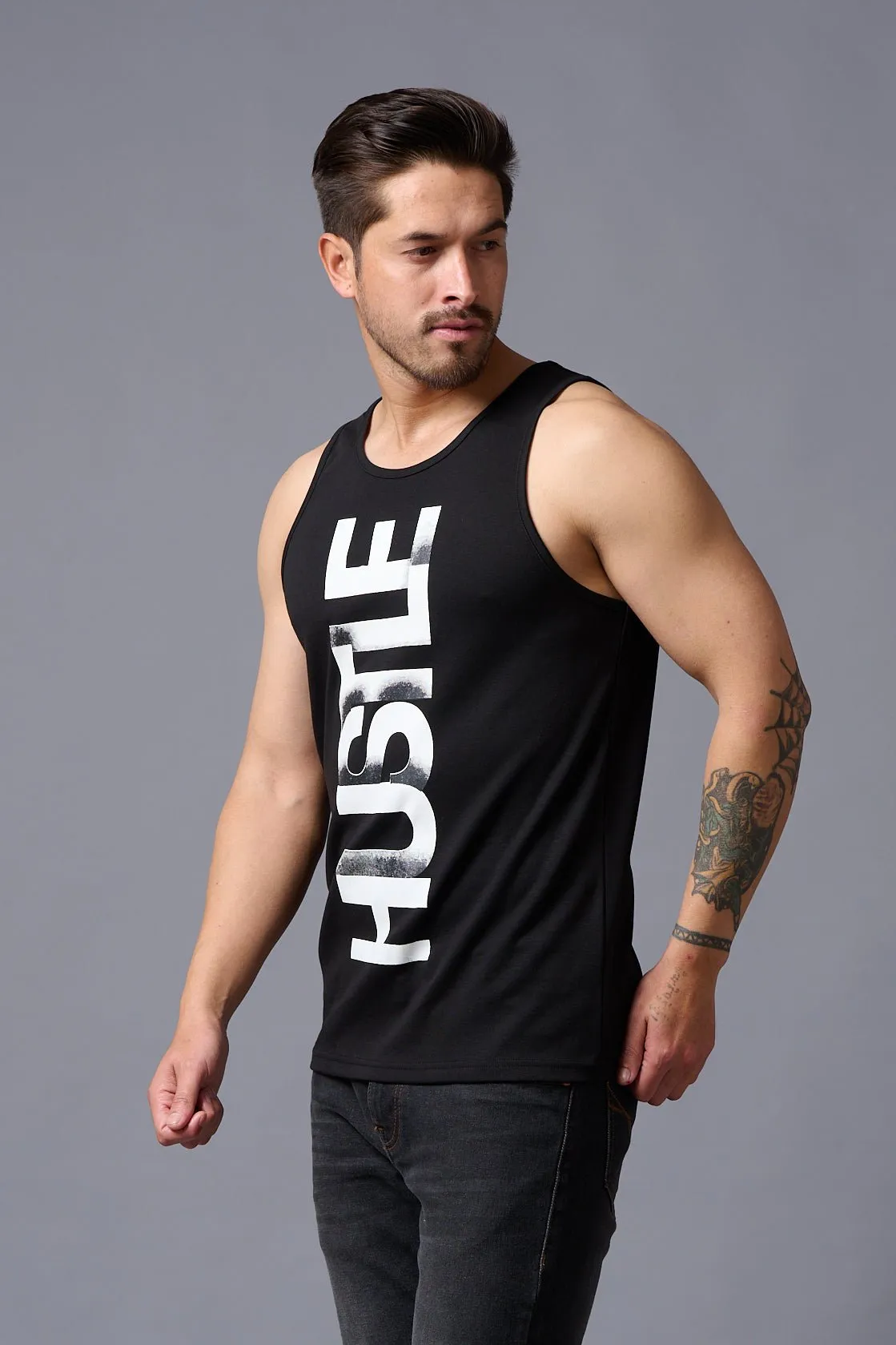 Husstle Printed Black Vest for Men