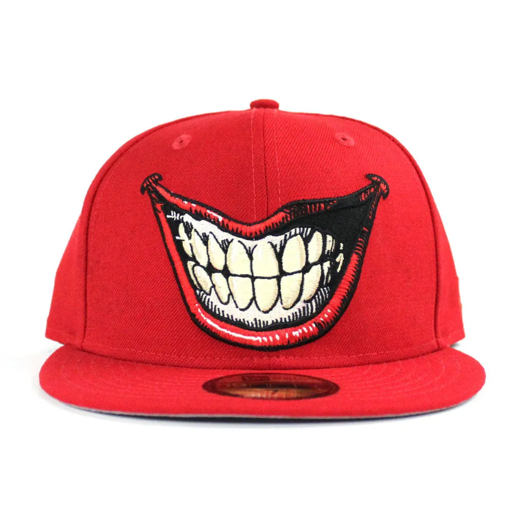 JOKER SMILE Marvel/DC Comics New Era 59Fifty Fitted Hat (Red Gray Under Brim)