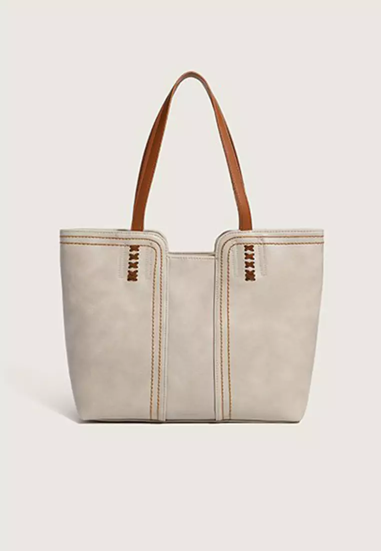 Lara Women's Minimalist Zipper Tote Bag - Beige