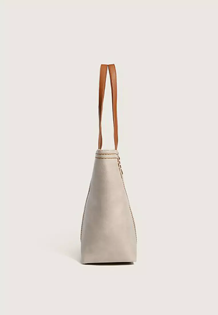 Lara Women's Minimalist Zipper Tote Bag - Beige