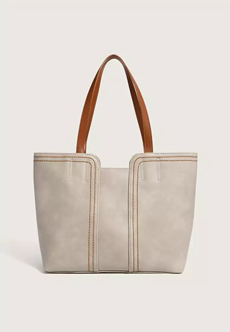 Lara Women's Minimalist Zipper Tote Bag - Beige